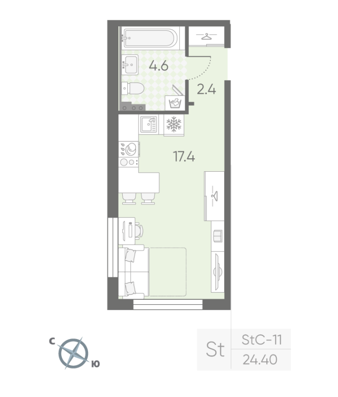 Студия 24,4 м²