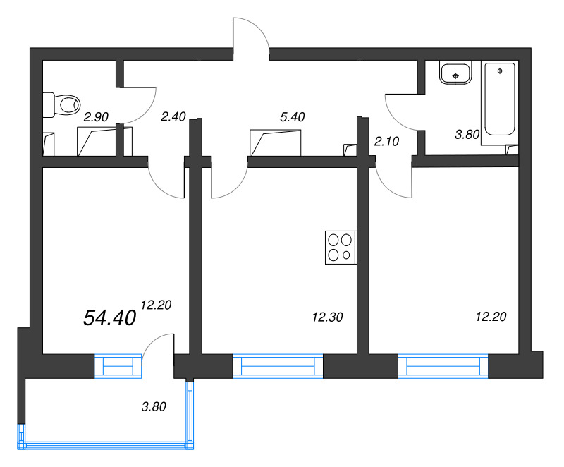 2 ккв 54,4 м²