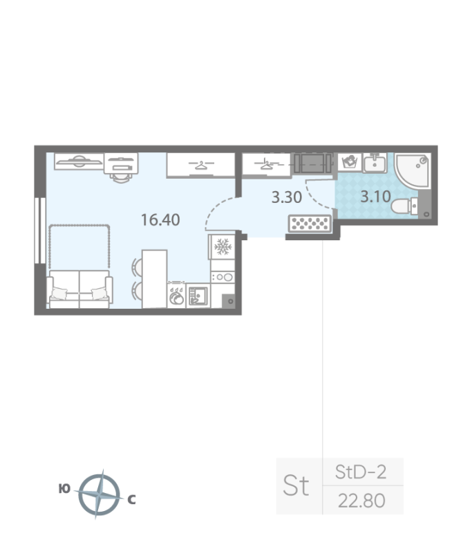 Студия 23,9 м²