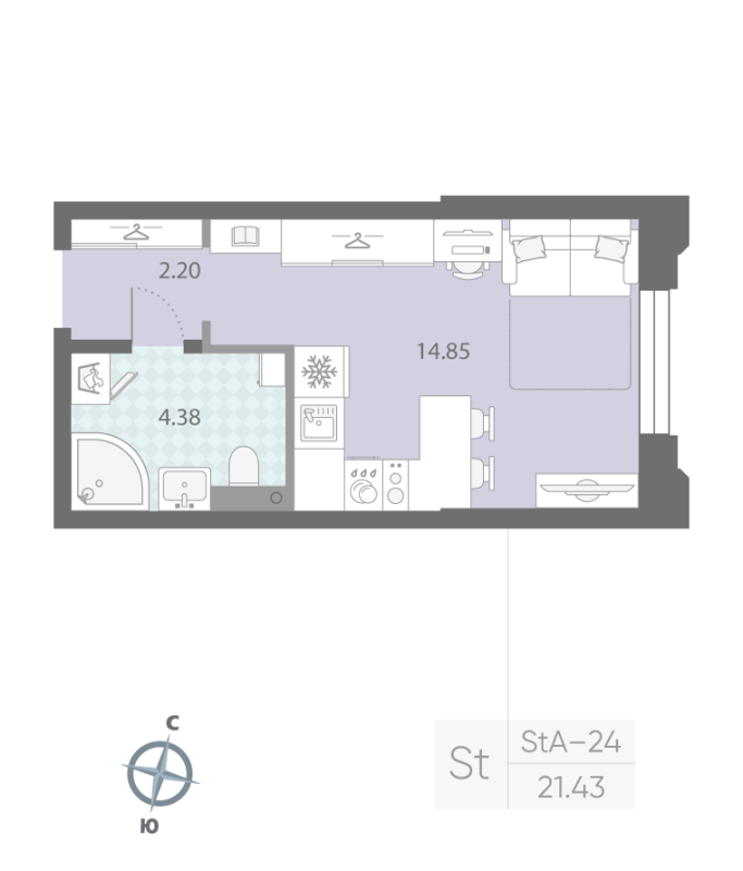 Студия 21,4 м²