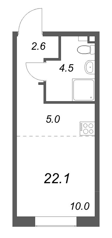 Студия 22,1 м²