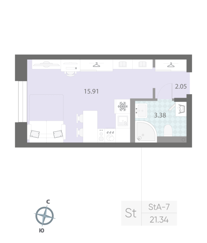 Студия 21,3 м²