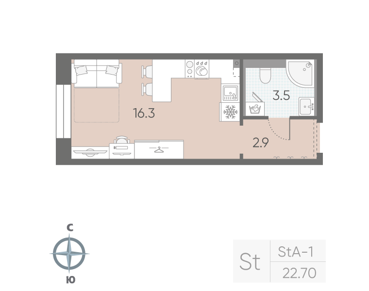 Студия 22,7 м²