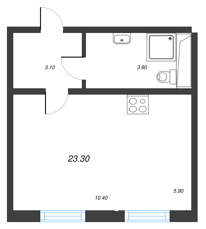 Студия 23 м²