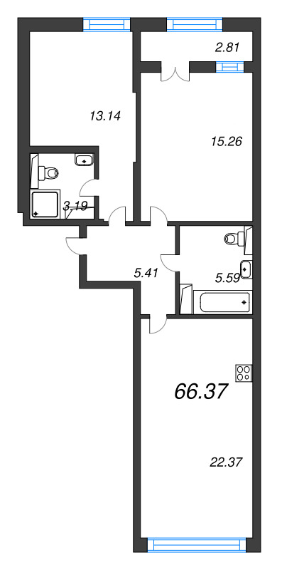 3 ккв (Евро) 66,4 м²