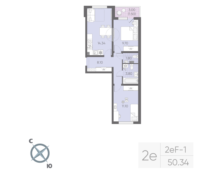 2 ккв 50,3 м²
