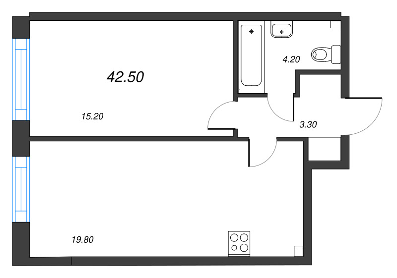 2 ккв (Евро) 42,5 м²
