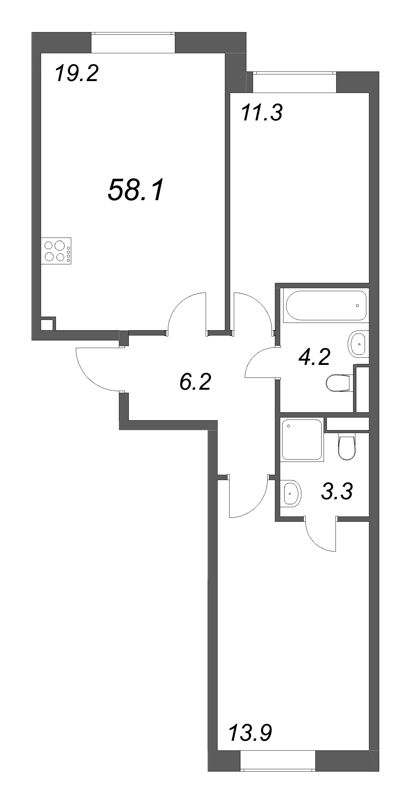 3 ккв (Евро) 58,1 м²