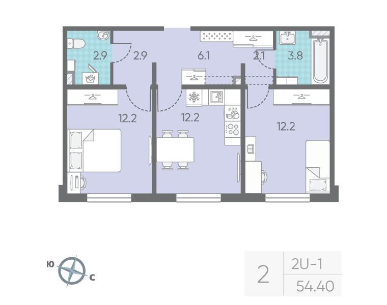 2 ккв 54,4 м²