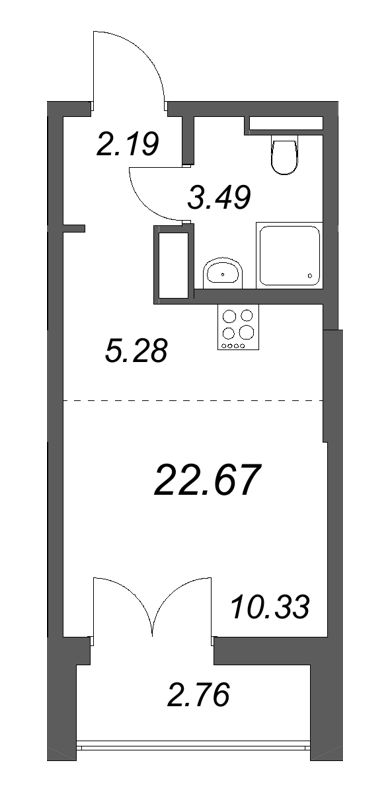 Студия 22,7 м²