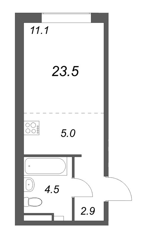 Студия 23,5 м²