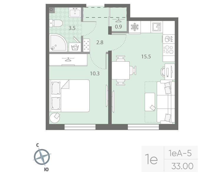 2 ккв (Евро) 33 м²
