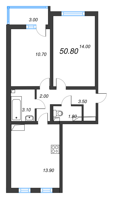 2 ккв 50,8 м²