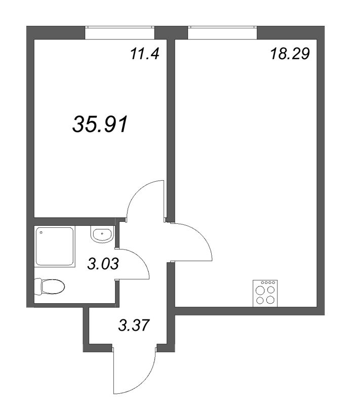 2 ккв (Евро) 35,9 м²