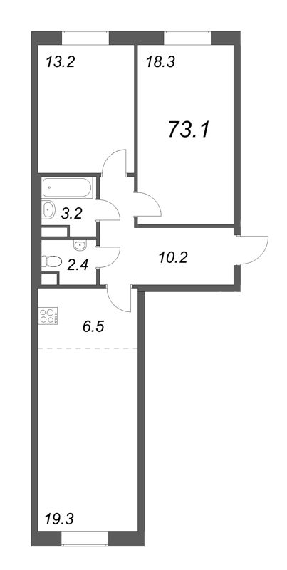 3 ккв (Евро) 72,9 м²