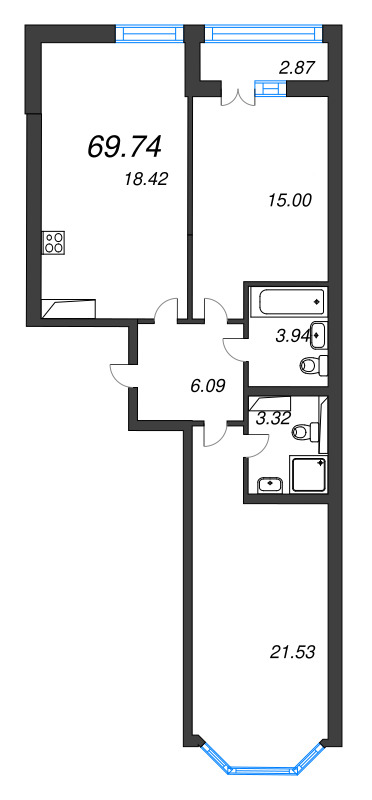 3 ккв (Евро) 69,7 м²
