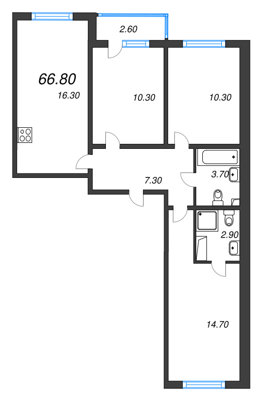 4 ккв (Евро) 66,8 м²