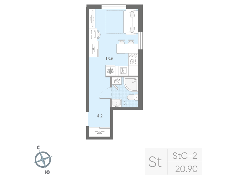 Студия 20,9 м²