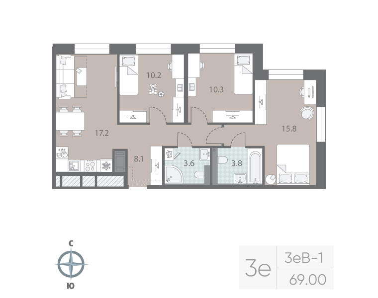 4 ккв (Евро) 69 м²