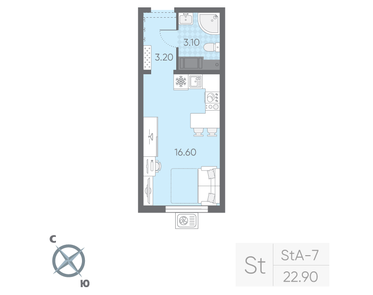 Студия 22,9 м²
