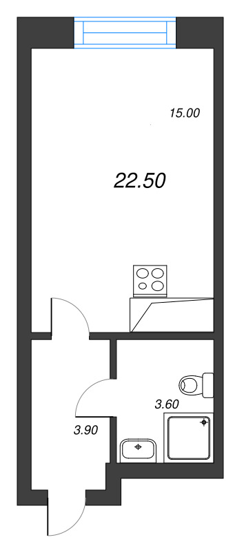 Студия 22,5 м²
