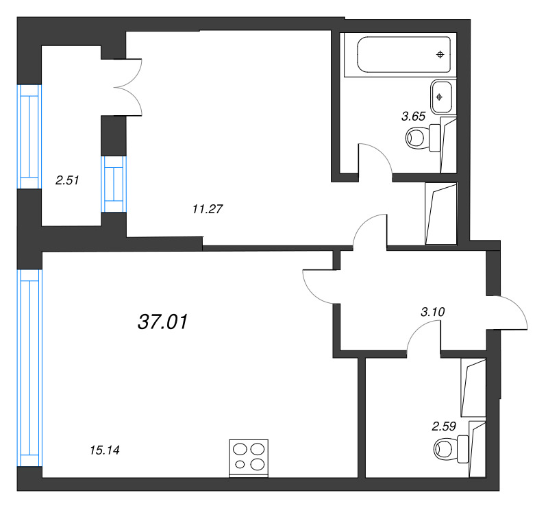 2 ккв (Евро) 37 м²