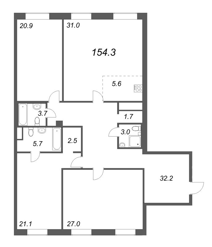 4 ккв (Евро) 155,4 м²