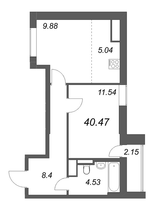 1 ккв 40,5 м²