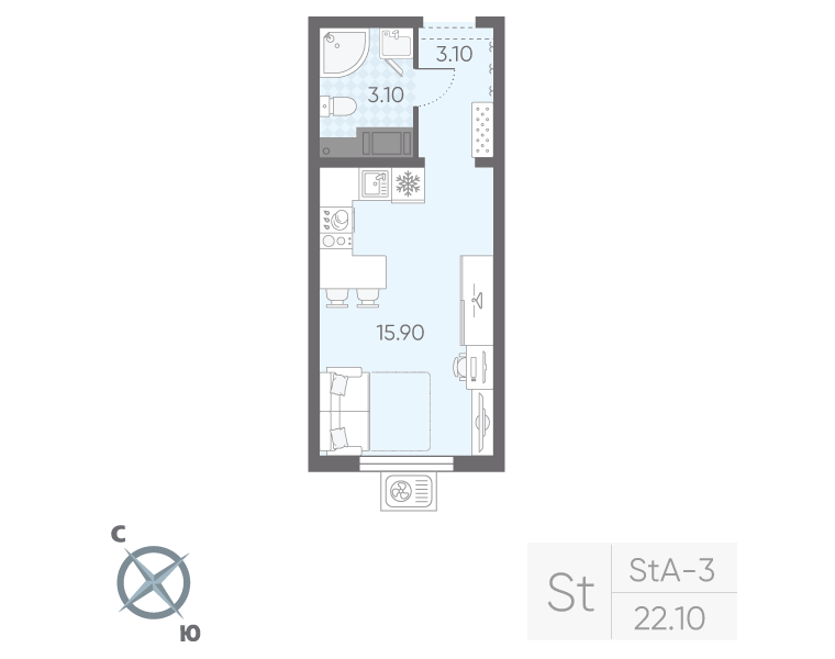 Студия 22,1 м²