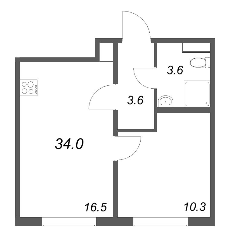 2 ккв (Евро) 34 м²