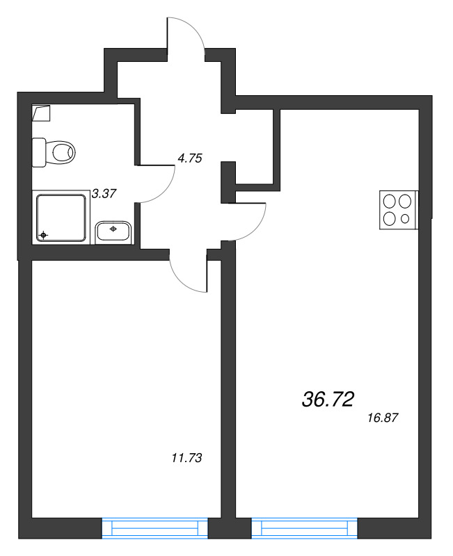 2 ккв (Евро) 36,7 м²