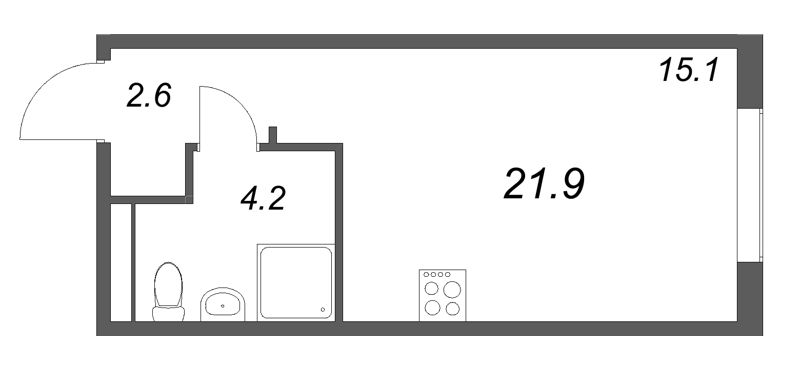 Студия 21,9 м²
