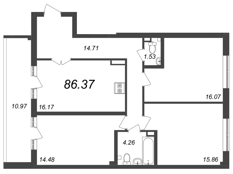 4 ккв (Евро) 87,7 м²