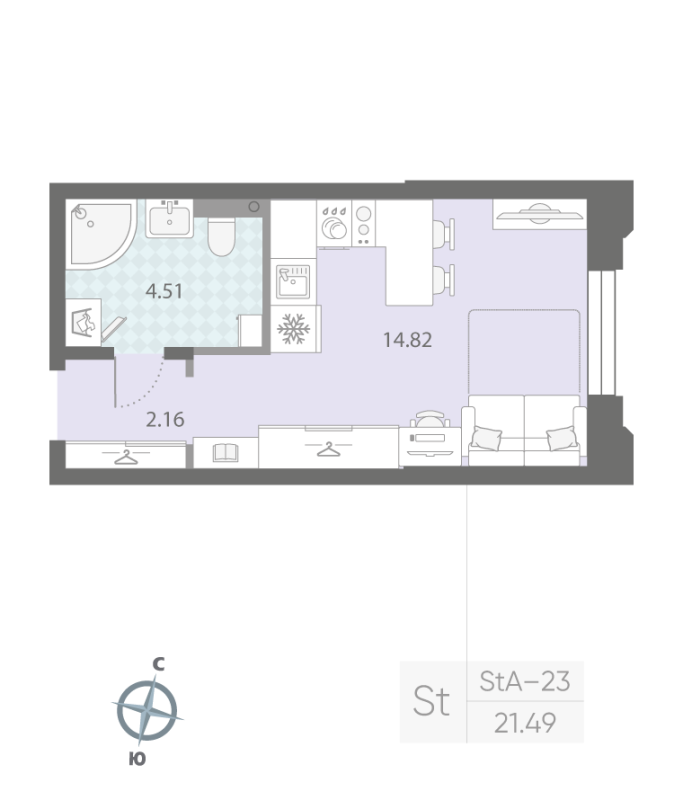 Студия 21,5 м²