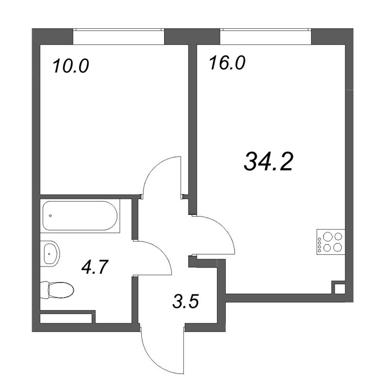 2 ккв (Евро) 34,2 м²