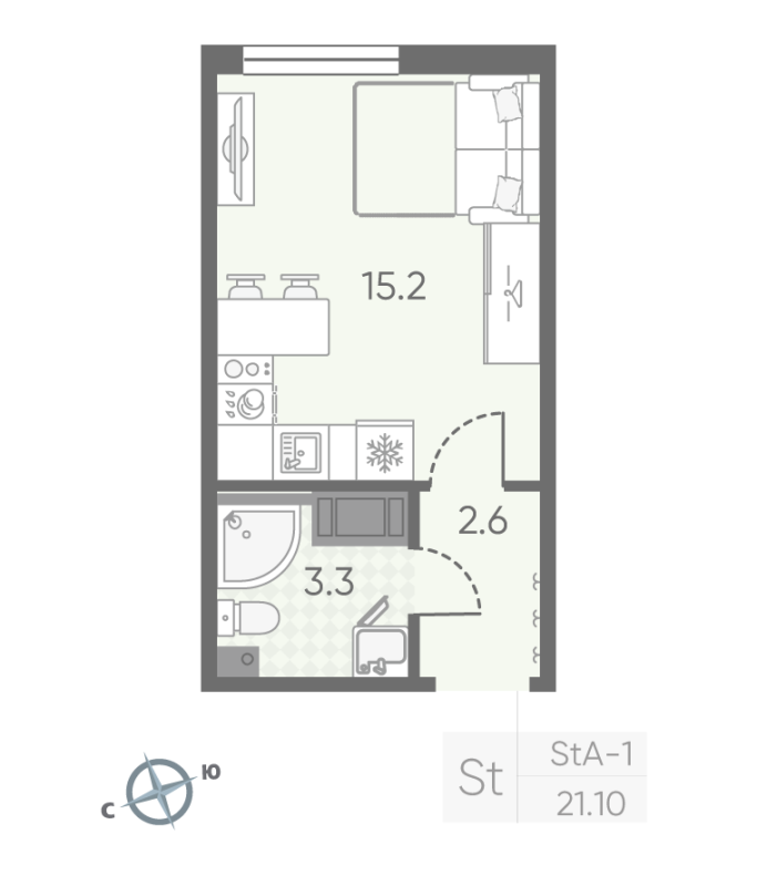 Студия 21,1 м²