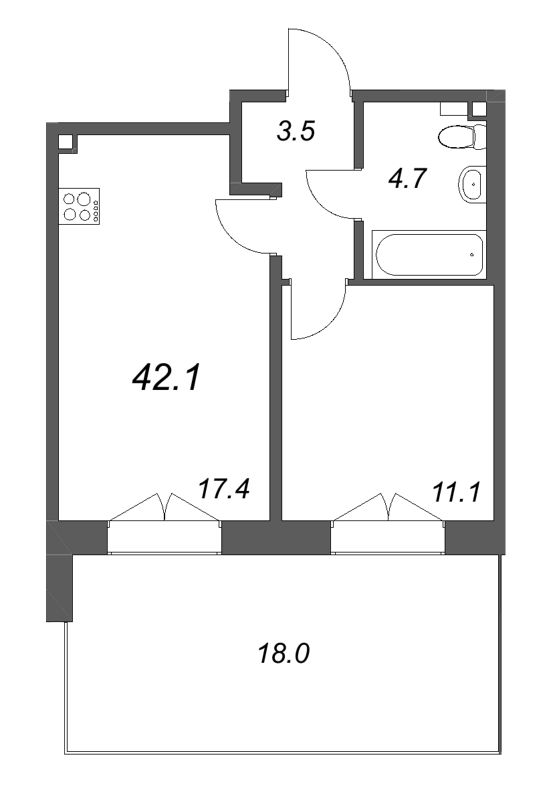 2 ккв (Евро) 42,1 м²
