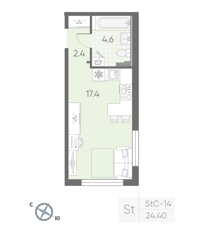 Студия 24,4 м²