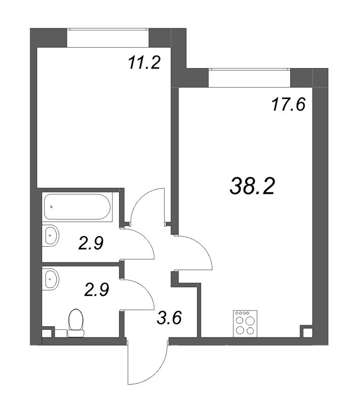 2 ккв (Евро) 38,2 м²
