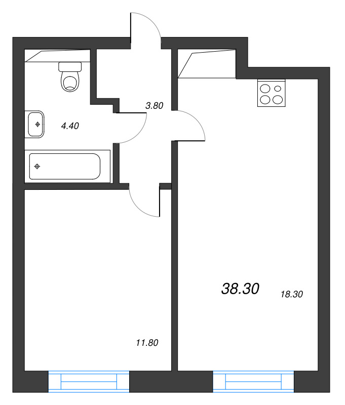 2 ккв (Евро) 38,3 м²