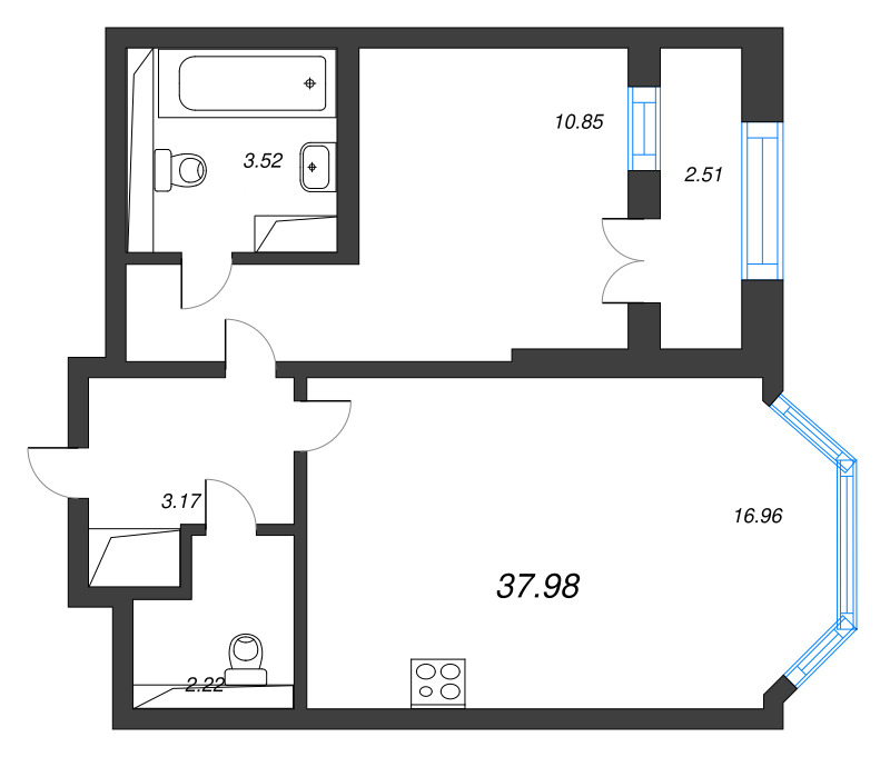 1 ккв 38 м²