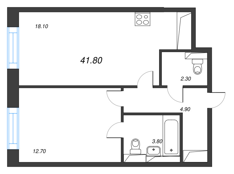 2 ккв (Евро) 41,8 м²