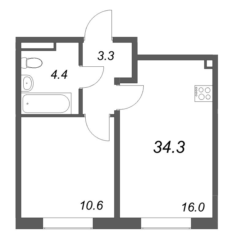 2 ккв (Евро) 34,3 м²