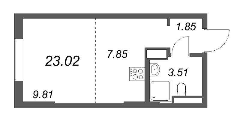 Студия 23 м²