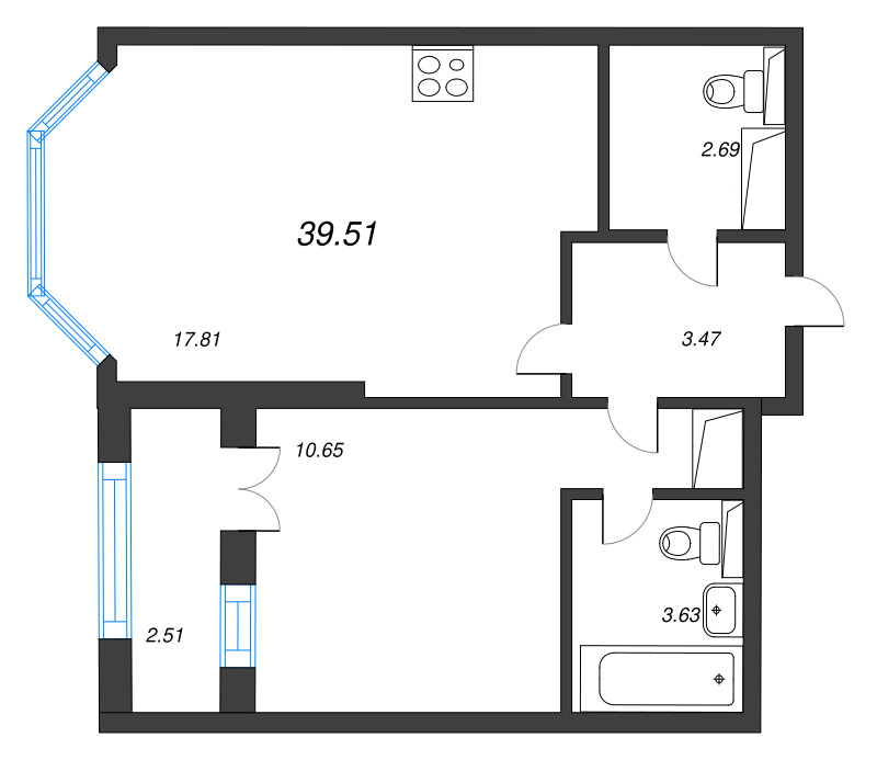 2 ккв (Евро) 39,5 м²