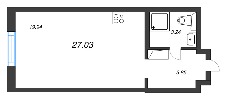 Студия 27 м²