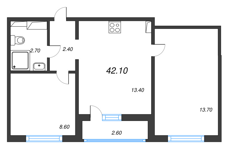 2 ккв 42,2 м²
