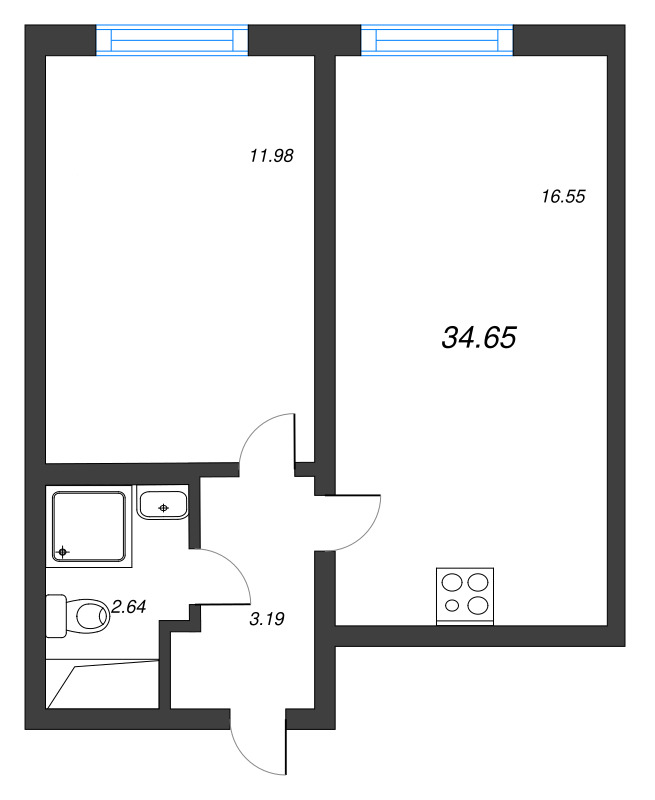 2 ккв (Евро) 34,7 м²