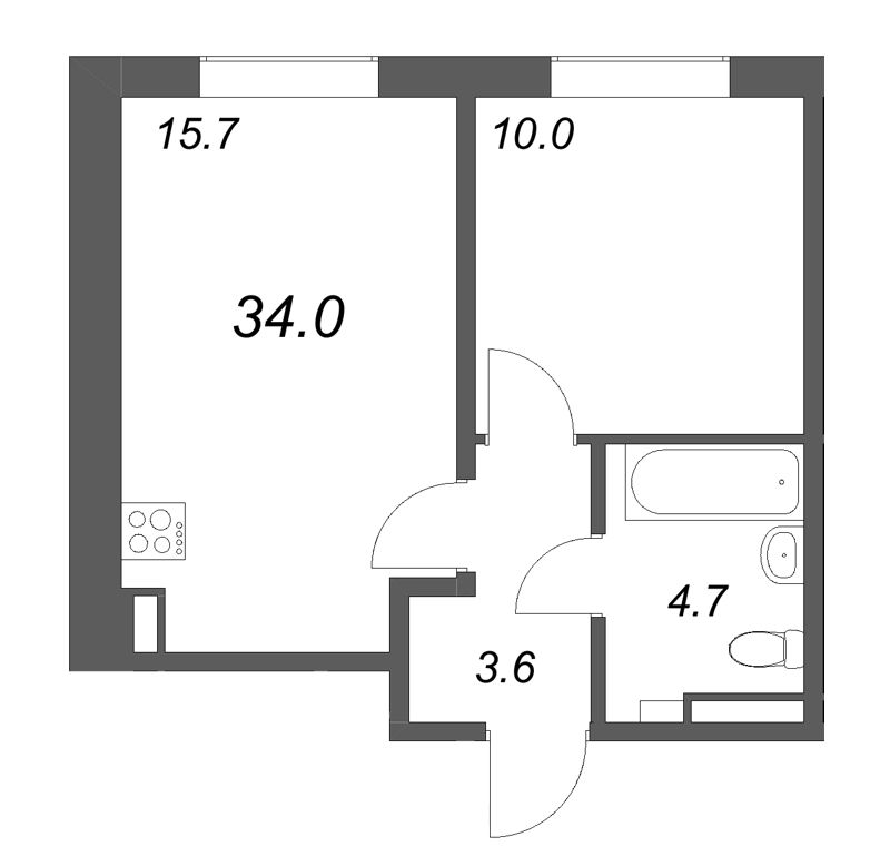 2 ккв (Евро) 34 м²
