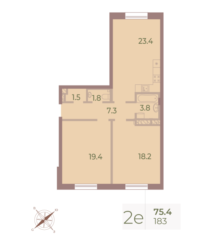 3 ккв (Евро) 74,9 м²